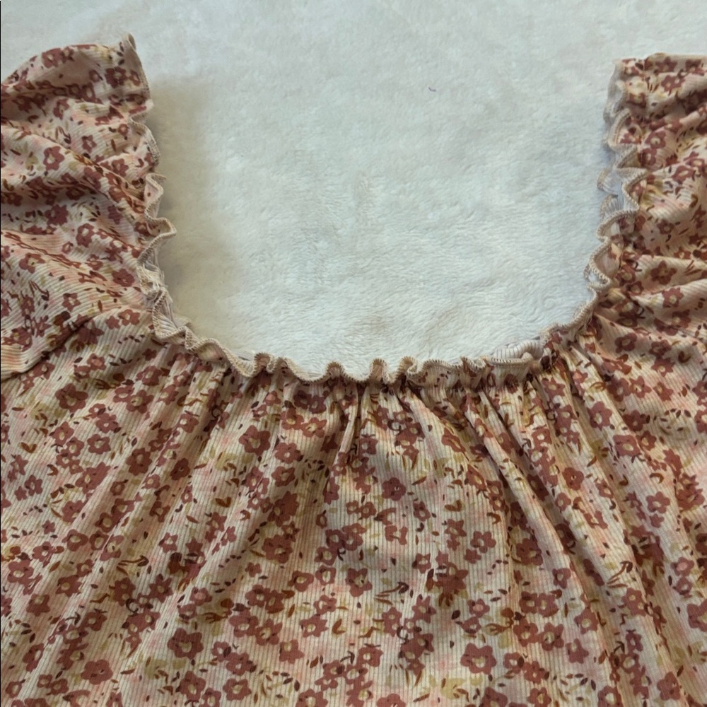 Shein Classic Women’s Ditsy Floral TrimKnot Front Ribbed Crop Top NWOT Size M - Picture 5 of 5